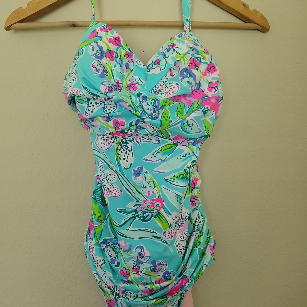 Lilly Pulitzer Flamenco One Piece Swimsuit Size 12  Sway This Way Floral Ruched